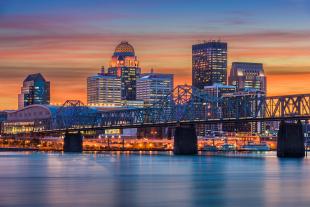 Louisville Kentucky Sunset Skyline Shot Glass